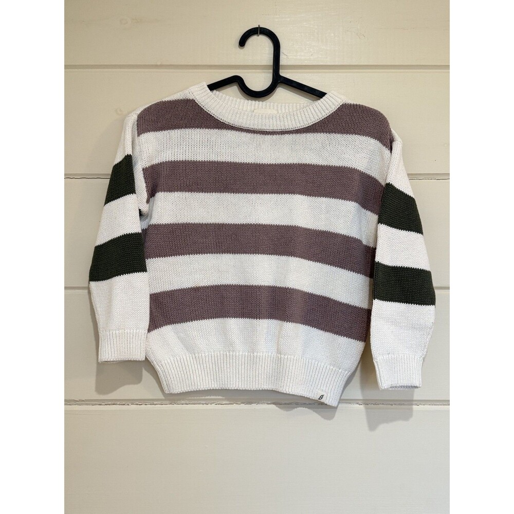 Easy Peasy Kids Striped Knit Sweater 4T Ivory Purple Green Crewneck Preppy Soft